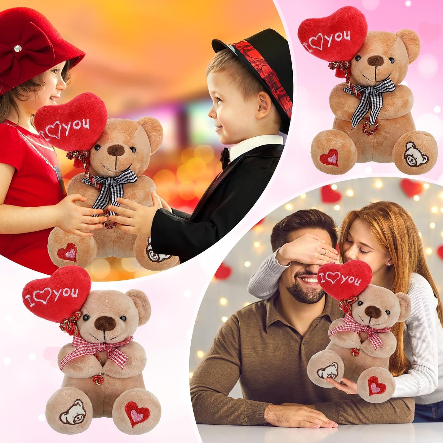3 Pcs Valentine Gift Stuffed Animals Bears 10 Inch Stuffed Bear with Rose Heart