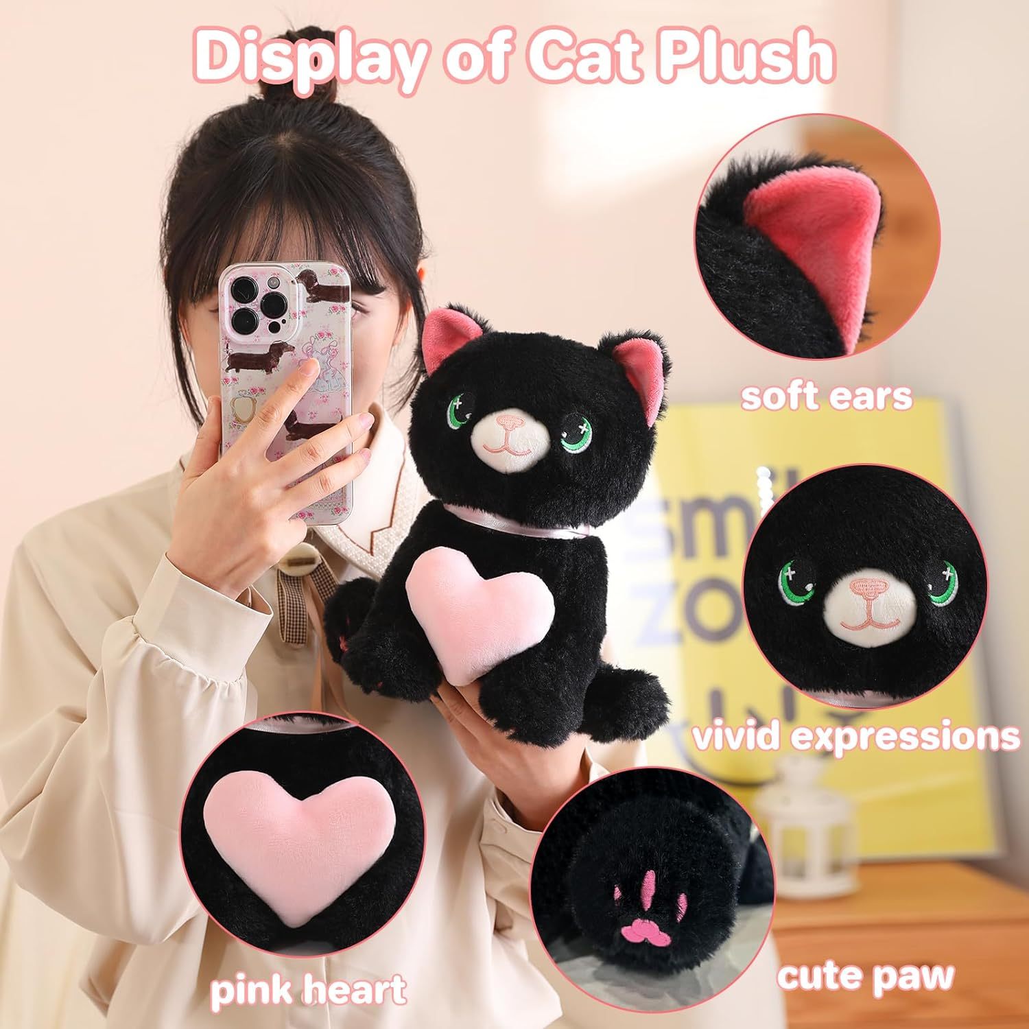 10" Cat Plush Toy Cute Heart Cat Stuffed Animal Soft Kitty Plushies