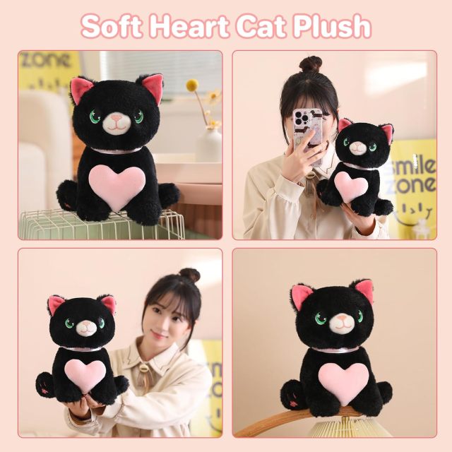 10" Cat Plush Toy Cute Heart Cat Stuffed Animal Soft Kitty Plushies