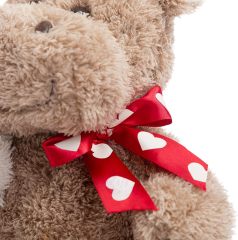 12" Stuffed Animals Plush Hippo with Love Pattern Red Bow