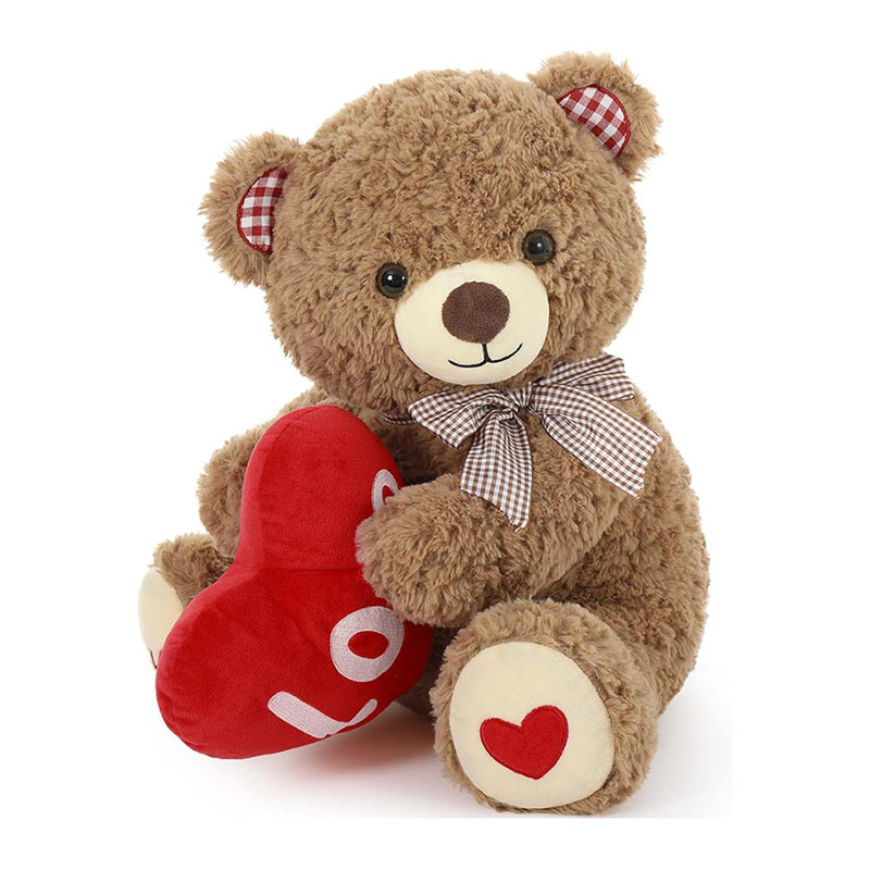 14" Plush Stuffed Bear Toy with Red Love Heart Cuddly Sideways Hugging Love