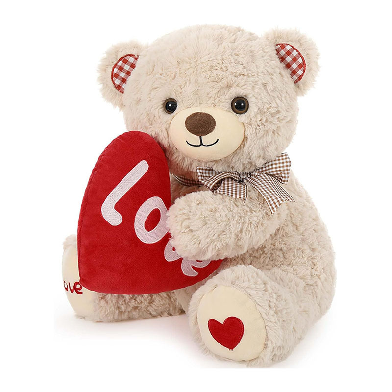 14" Plush Stuffed Bear Toy with Red Love Heart Cuddly Sideways Hugging Love
