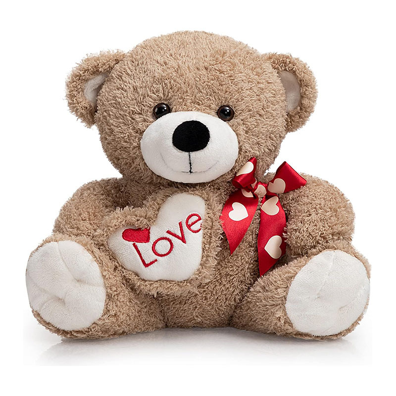 12 Inch Stuffed Animals Plush Toy Teddy Bear with Love Pattern Red Bow