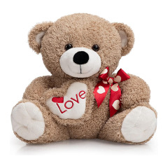 12 Inch Stuffed Animals Plush Toy Teddy Bear with Love Pattern Red Bow