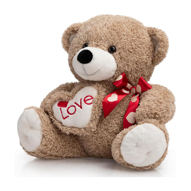 12 Inch Stuffed Animals Plush Toy Teddy Bear with Love Pattern Red Bow