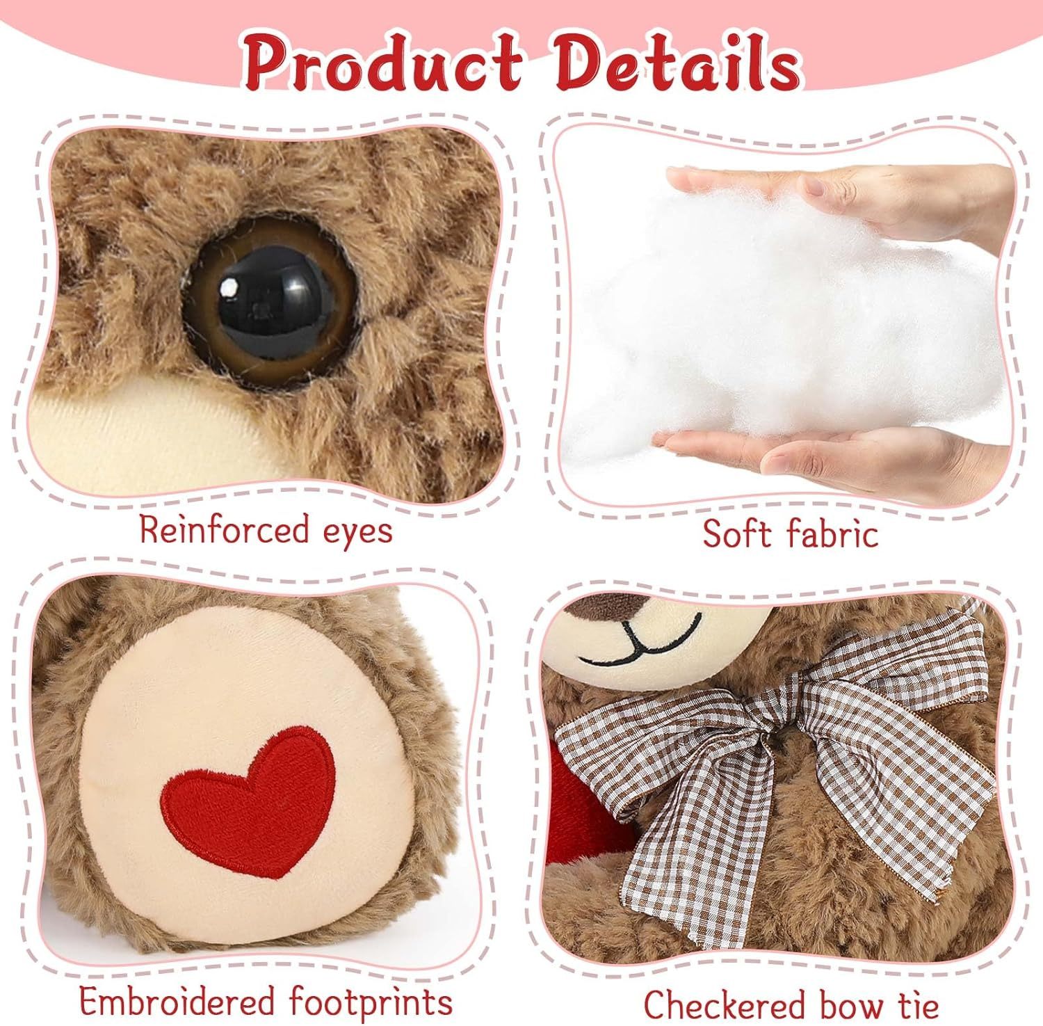 14" Plush Stuffed Bear Toy with Red Love Heart Cuddly Sideways Hugging Love