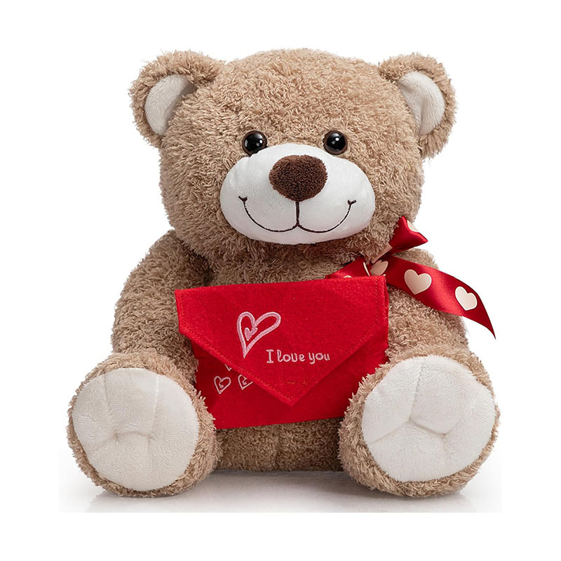 14" Stuffed Animals Plush Toys Teddy Bear with Love Pattern Red Bow Holding Envelope