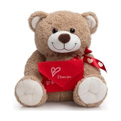 14" Stuffed Animals Plush Toys Teddy Bear with Love Pattern Red Bow Holding Envelope
