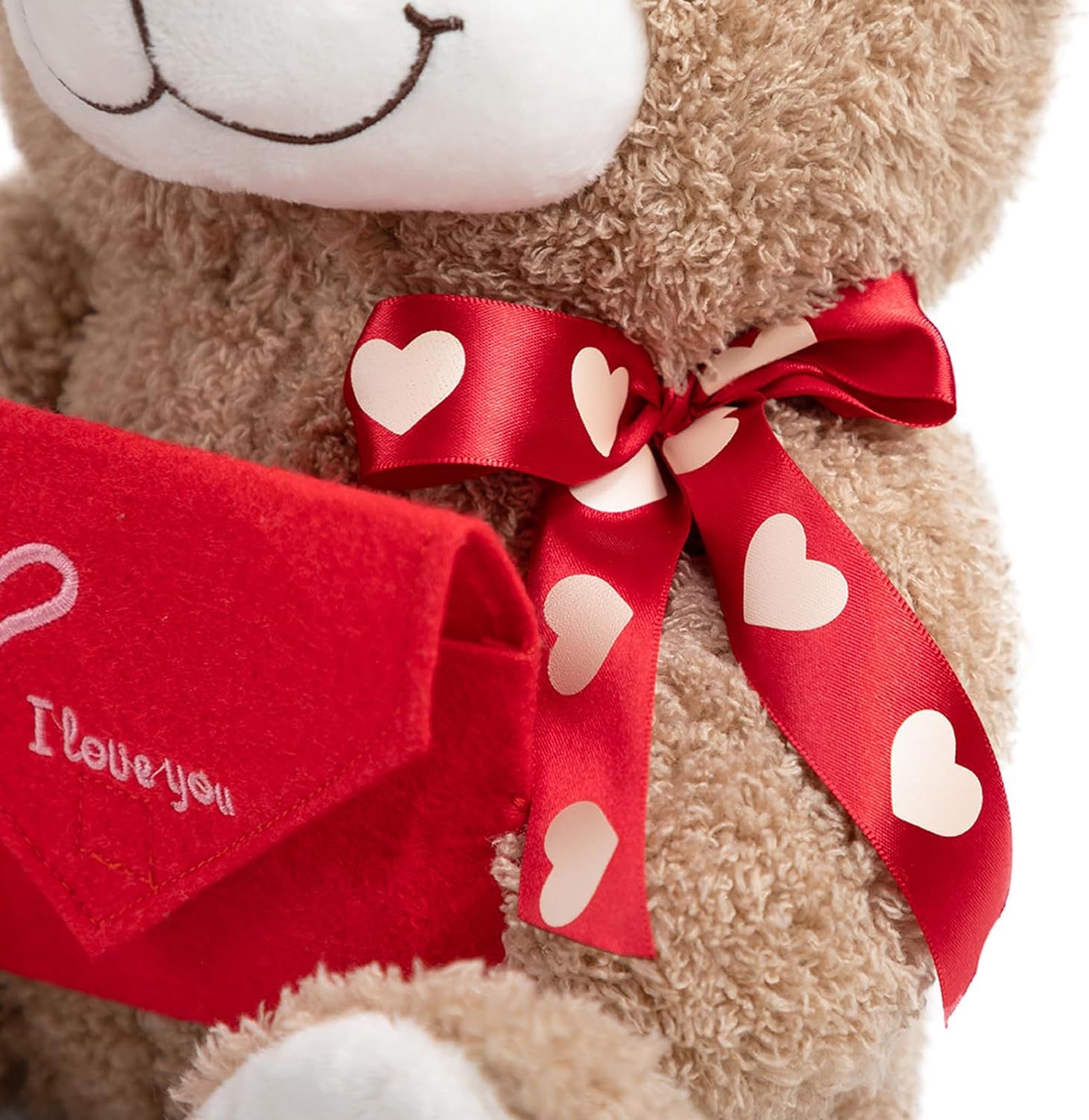 14" Stuffed Animals Plush Toys Teddy Bear with Love Pattern Red Bow Holding Envelope