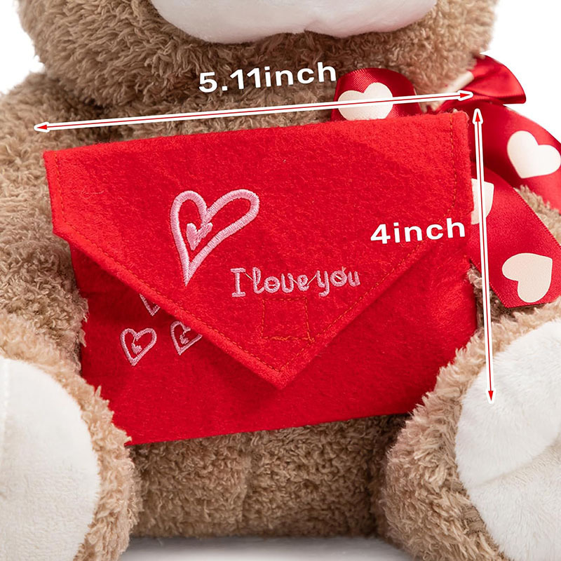 14" Stuffed Animals Plush Toys Teddy Bear with Love Pattern Red Bow Holding Envelope