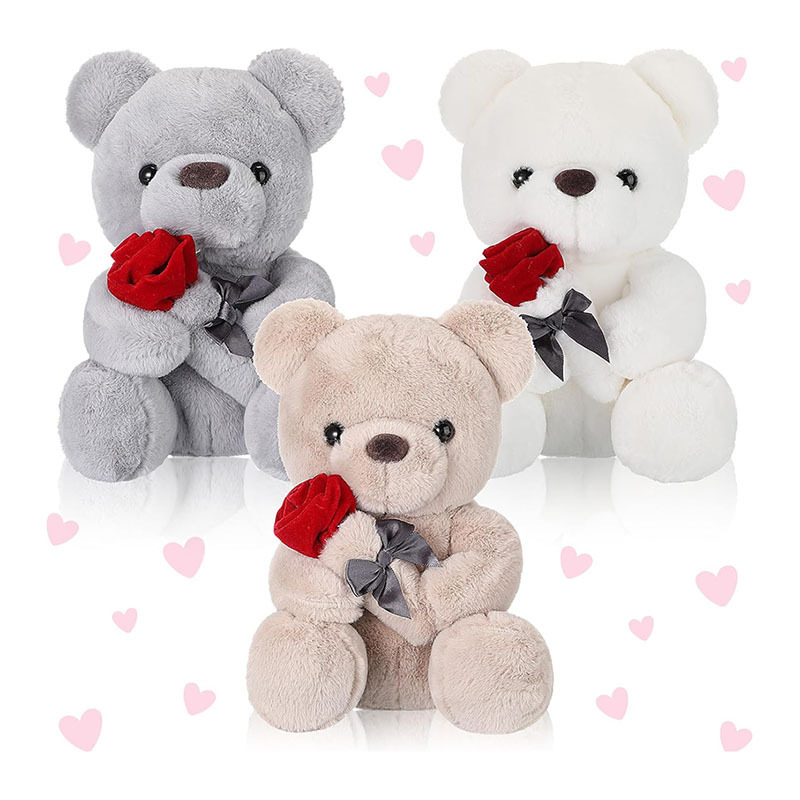 10 Inch Stuffed Bear Plush Toys with Rose Heart