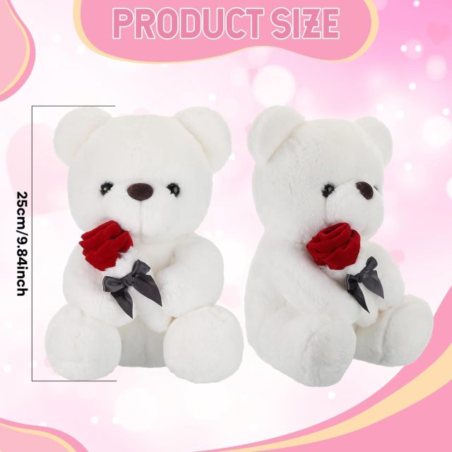 10 Inch Stuffed Bear Plush Toys with Rose Heart