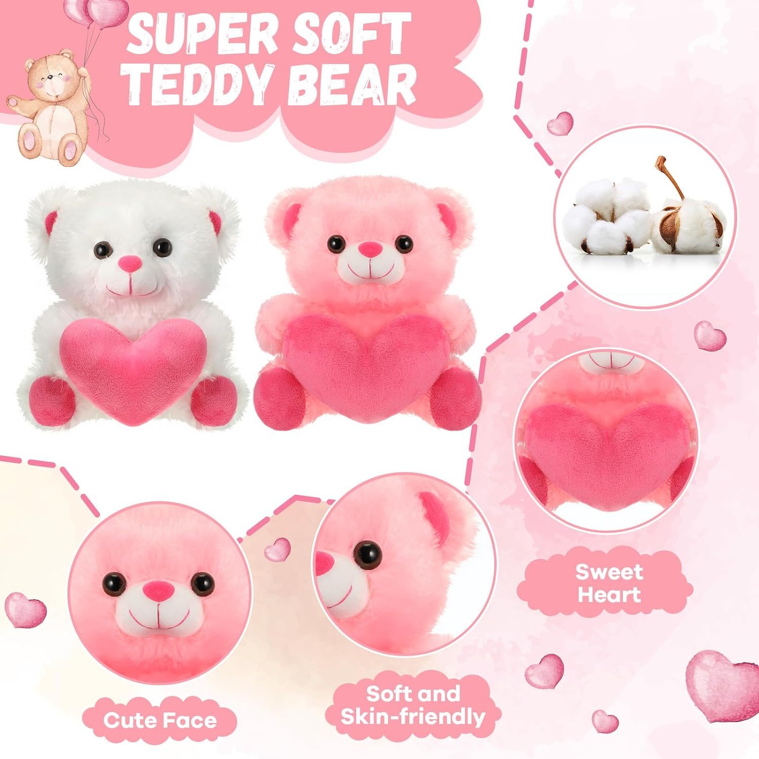 10" Adorable Stuffed Animals Bears Soft Plush Toys for Valentine's Day