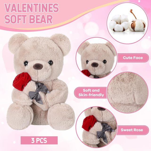 10 Inch Stuffed Bear Plush Toys with Rose Heart