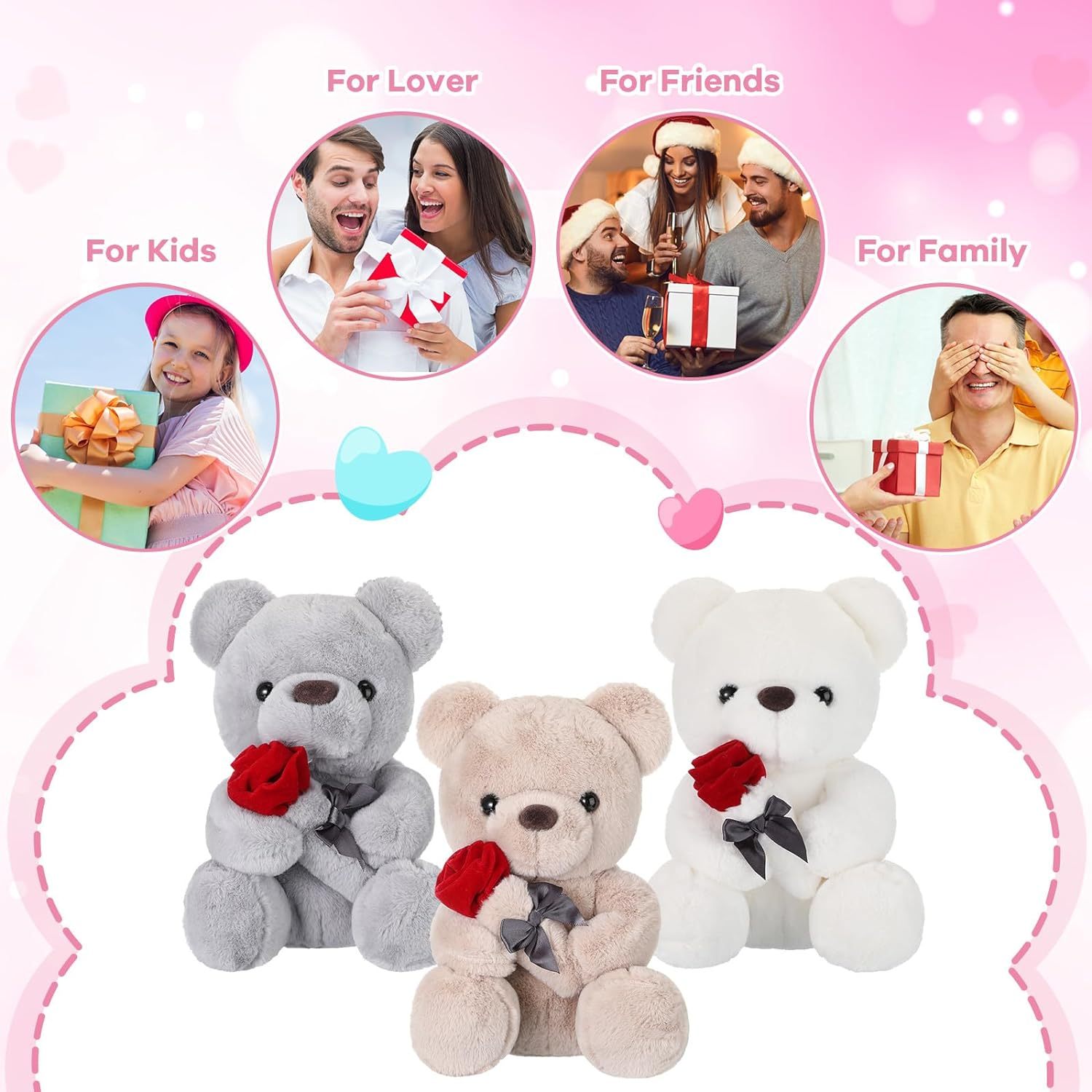 10 Inch Stuffed Bear Plush Toys with Rose Heart