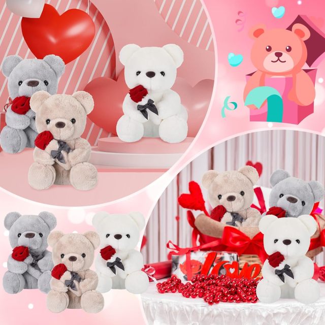 10 Inch Stuffed Bear Plush Toys with Rose Heart