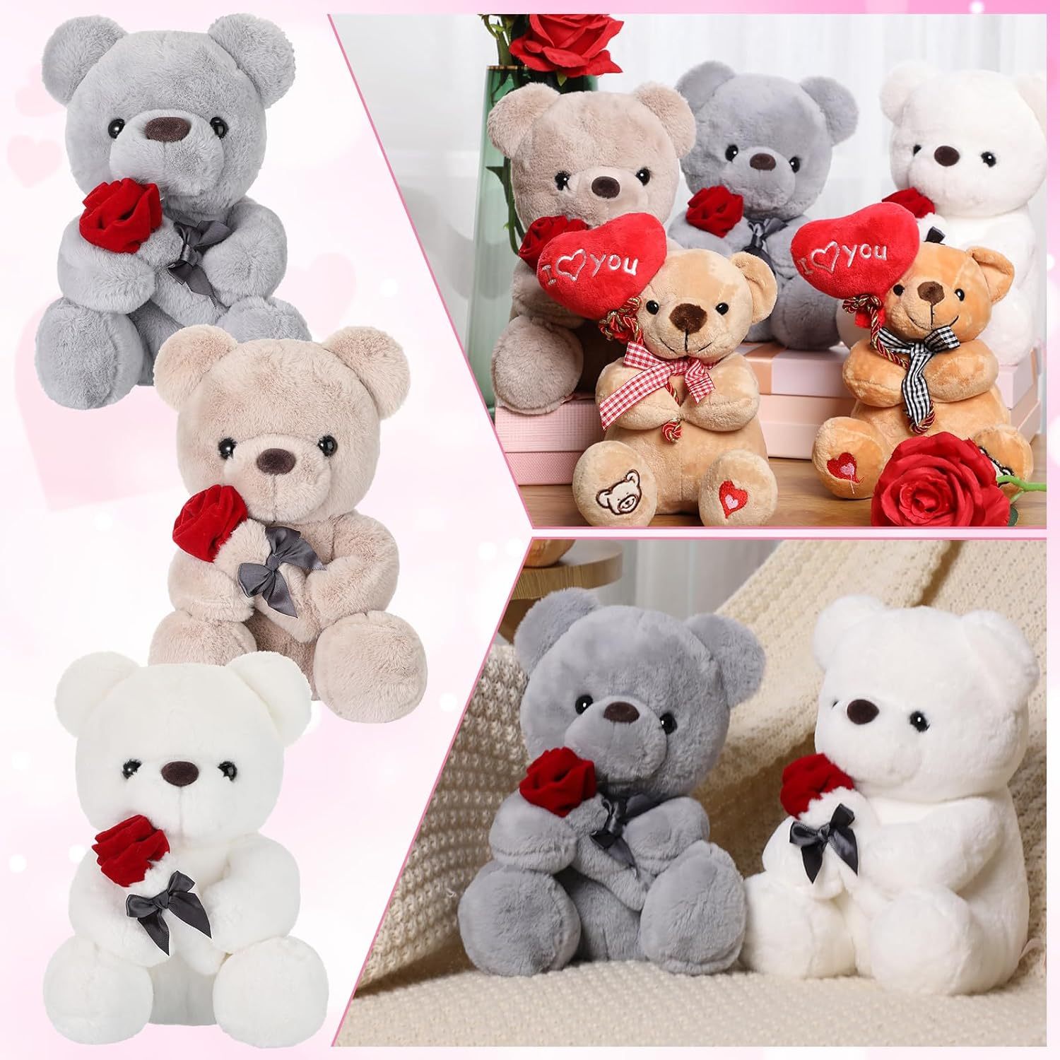 10 Inch Stuffed Bear Plush Toys with Rose Heart
