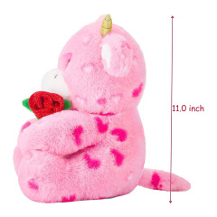 11" Stuffed Cow Animal Love Plush Toy with Hearts and Rose for Valentine Day