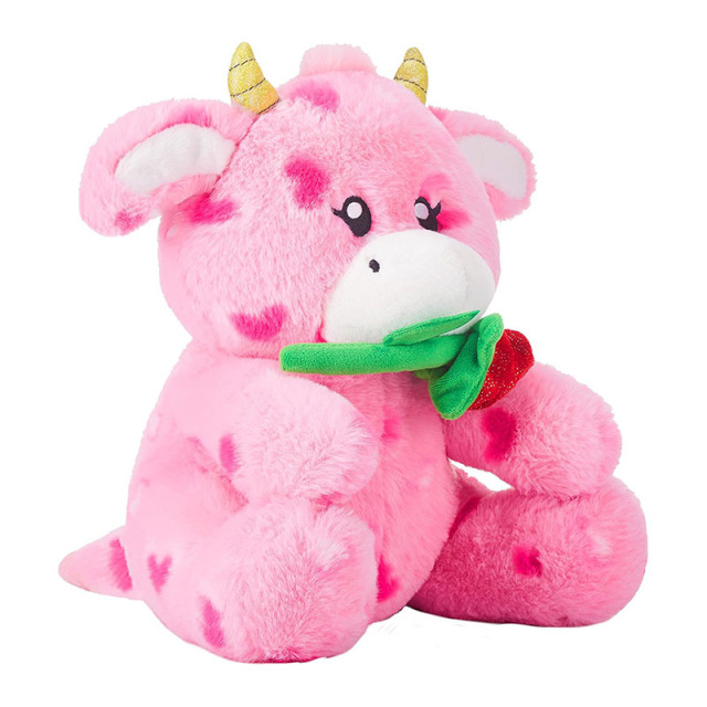 11" Stuffed Cow Animal Love Plush Toy with Hearts and Rose for Valentine Day