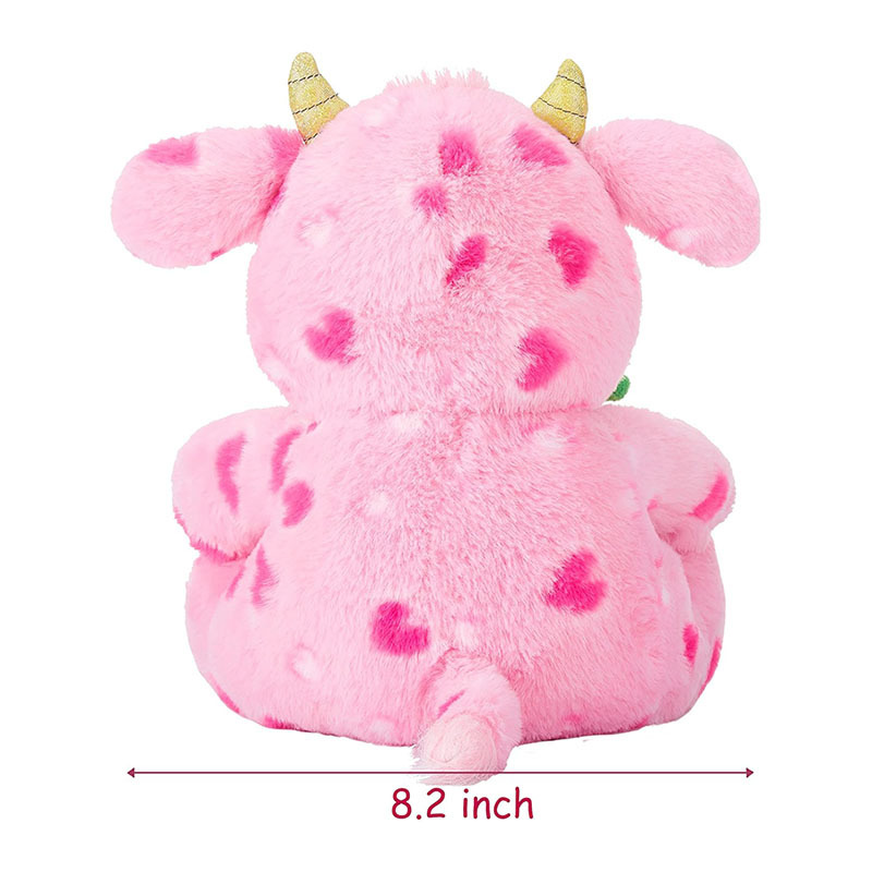 11" Stuffed Cow Animal Love Plush Toy with Hearts and Rose for Valentine Day