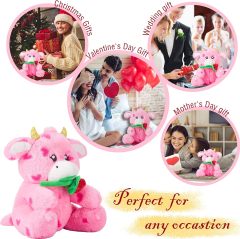 11" Stuffed Cow Animal Love Plush Toy with Hearts and Rose for Valentine Day