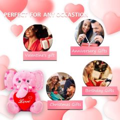 11.8" Stuffed Elephant Animal Love Plush Toy with Heart for Valentine Day