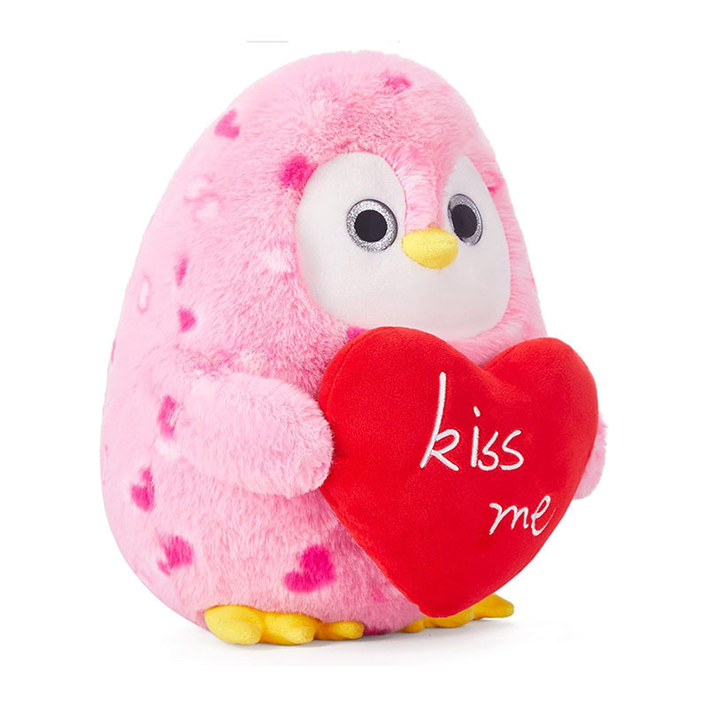9.8" Stuffed Penguin Animal Love Plush Toy Holding Heart with Kiss Me for Valentine Day