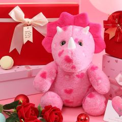 11.4" Stuffed Dinosaur Animal Love Triceratops Plush Toy with Hearts for Valentine Day