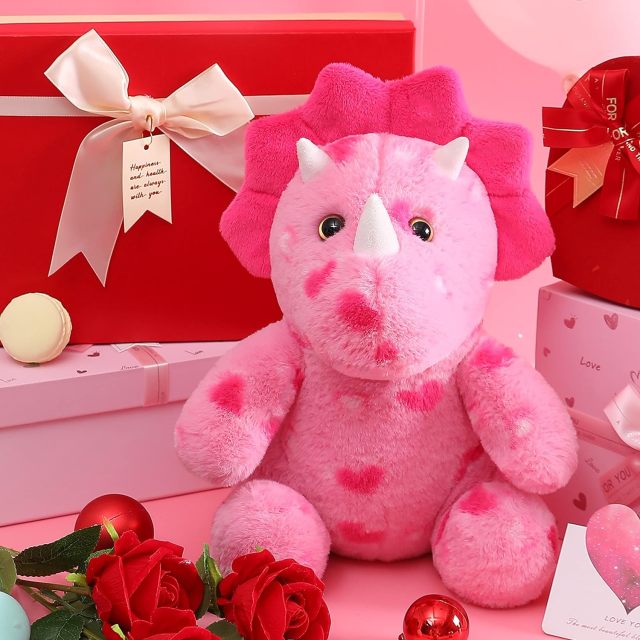 11.4" Stuffed Dinosaur Animal Love Triceratops Plush Toy with Hearts for Valentine Day