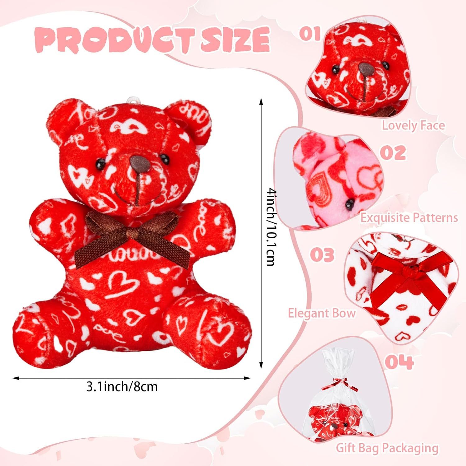 Valentines Day Plush Bear Mini Stuffed Bears Toywith Heart Pattern