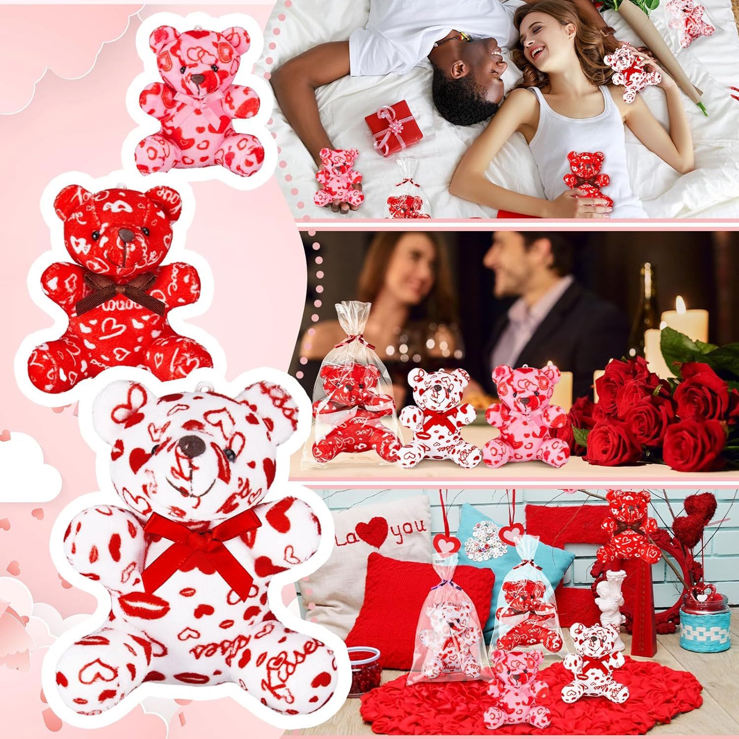 Valentines Day Plush Bear Mini Stuffed Bears Toywith Heart Pattern