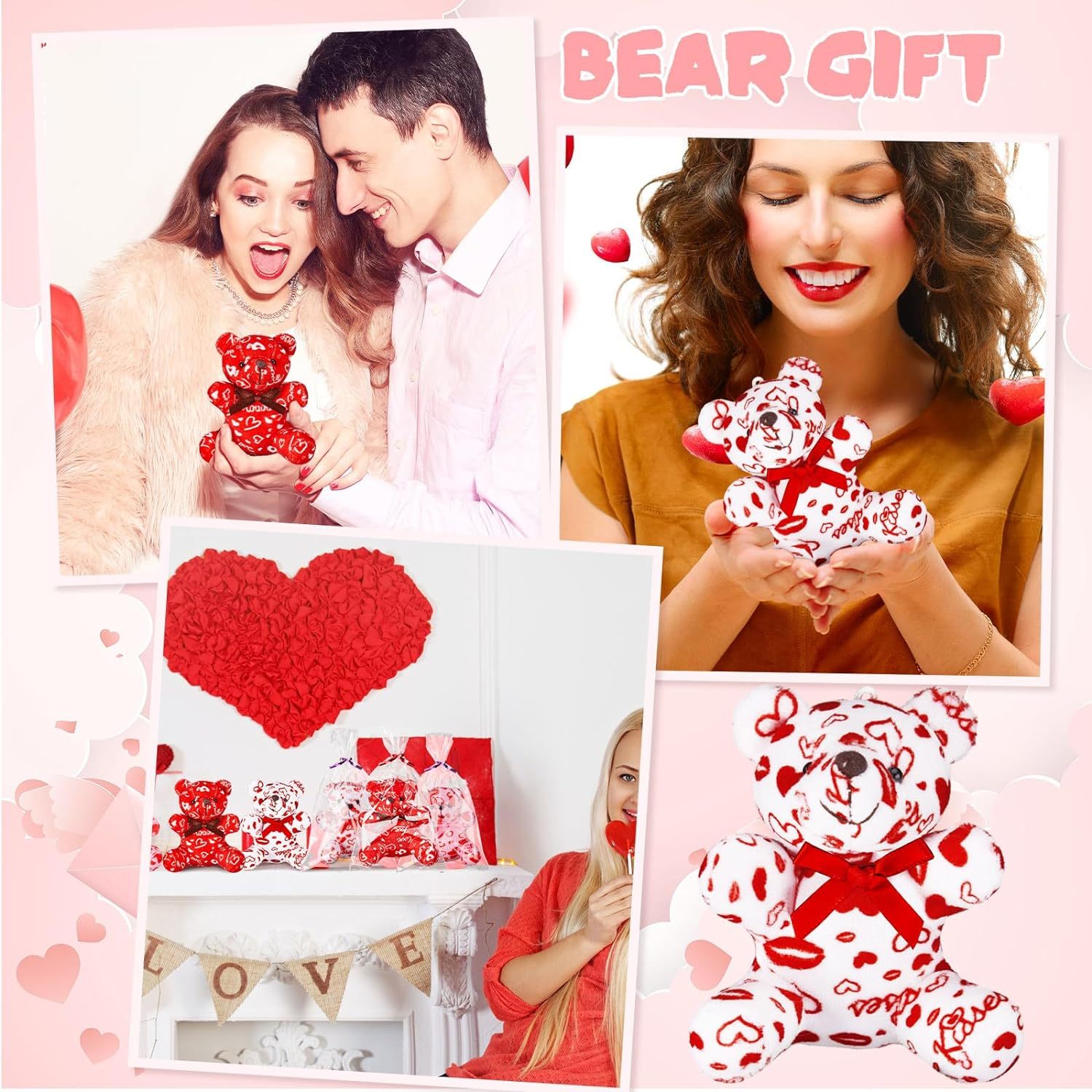 Valentines Day Plush Bear Mini Stuffed Bears Toywith Heart Pattern