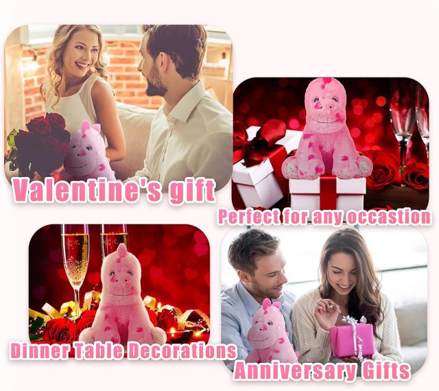 11.8" Stuffed Dinosaur Animal Love Plush Toy with Hearts Bow for Valentine Day
