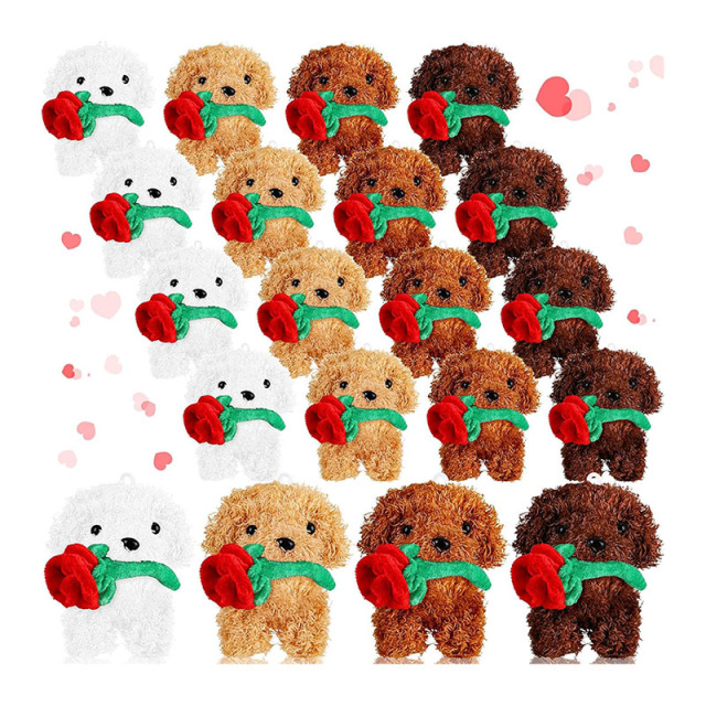 Valentine Animals Dog with Rose Mini Puppy Plushie Gifts