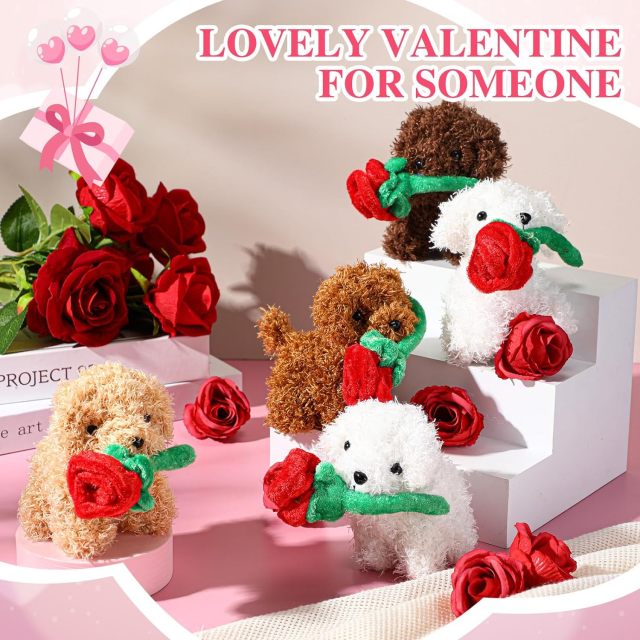 Valentine Animals Dog with Rose Mini Puppy Plushie Gifts