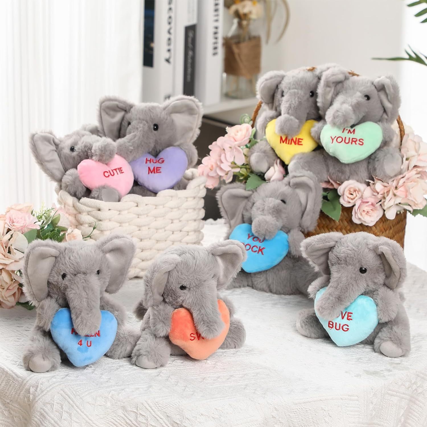 Valentines Day Stuffed Animals Bulk Elephant Plush Toys with Holding Heart