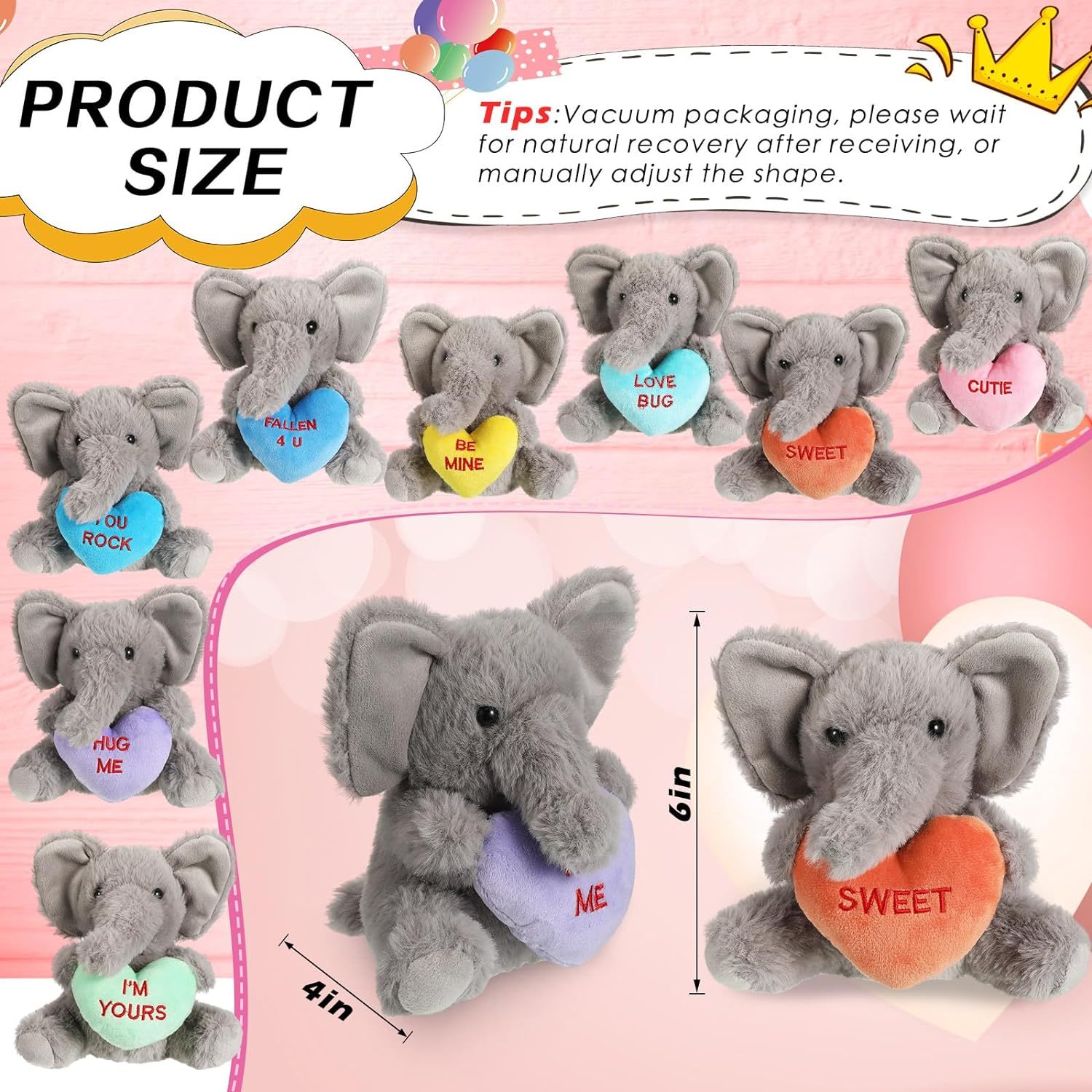 Valentines Day Stuffed Animals Bulk Elephant Plush Toys with Holding Heart