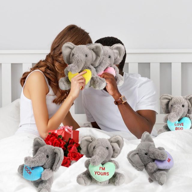 Valentines Day Stuffed Animals Bulk Elephant Plush Toys with Holding Heart