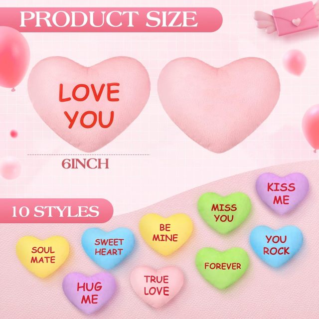 6" Plush Conversation Hearts Stuffed Valentines Day Heart Throw Cushion Toys