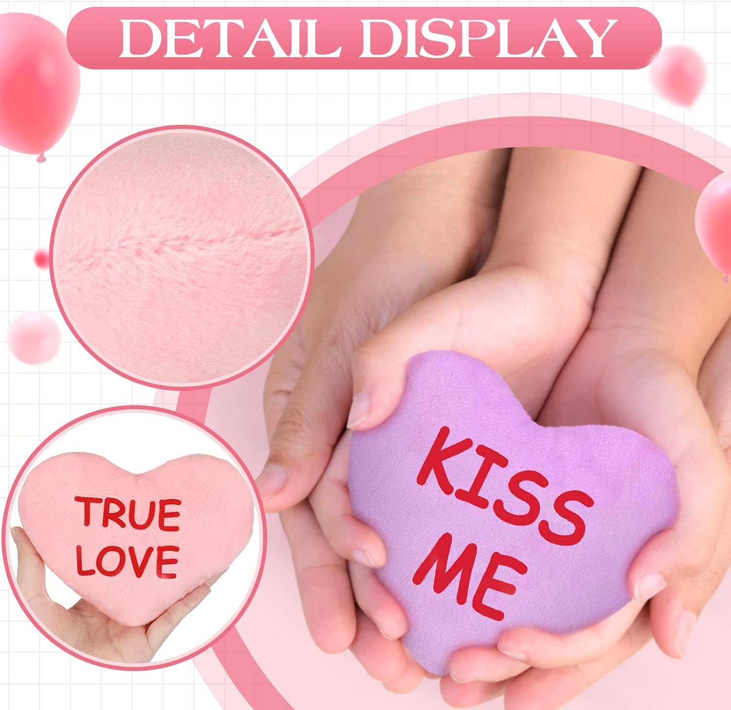 6" Plush Conversation Hearts Stuffed Valentines Day Heart Throw Cushion Toys
