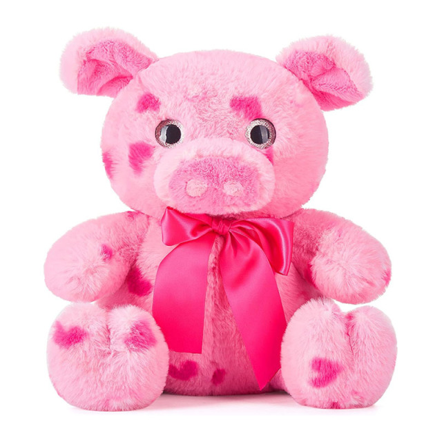 10.2" Stuffed Pig Animal Love Plush Toy with Hearts and Bow for Valentine Day