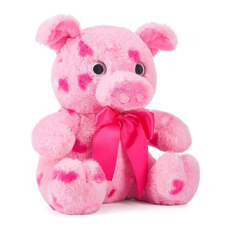 10.2" Stuffed Pig Animal Love Plush Toy with Hearts and Bow for Valentine Day