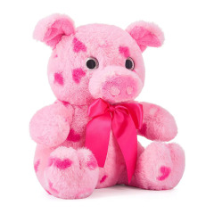 10.2" Stuffed Pig Animal Love Plush Toy with Hearts and Bow for Valentine Day