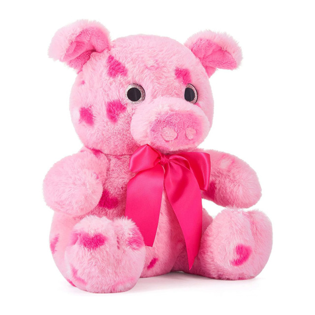 10.2" Stuffed Pig Animal Love Plush Toy with Hearts and Bow for Valentine Day
