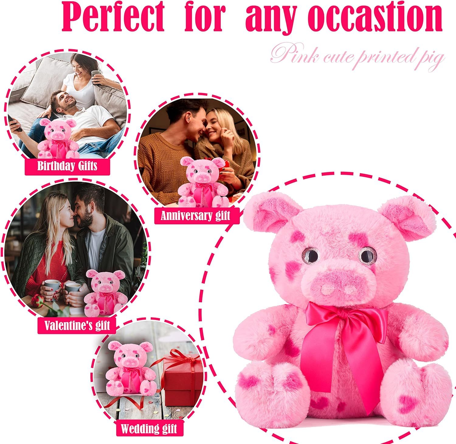 10.2" Stuffed Pig Animal Love Plush Toy with Hearts and Bow for Valentine Day