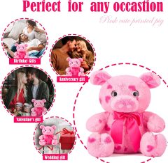 10.2" Stuffed Pig Animal Love Plush Toy with Hearts and Bow for Valentine Day