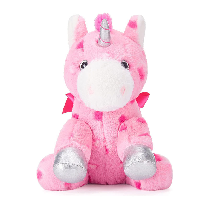 11.8" Stuffed Unicorn Animal Love Plush Toy with Hearts and Bow for Valentine Day