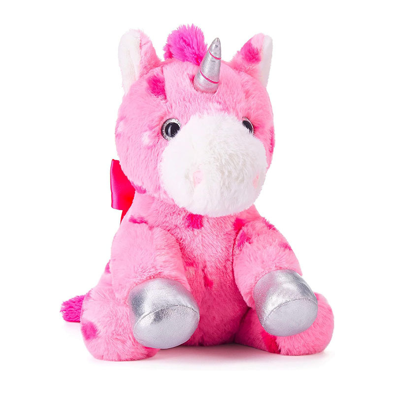 11.8" Stuffed Unicorn Animal Love Plush Toy with Hearts and Bow for Valentine Day
