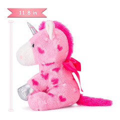11.8" Stuffed Unicorn Animal Love Plush Toy with Hearts and Bow for Valentine Day