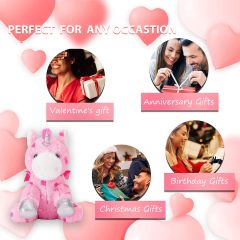 11.8" Stuffed Unicorn Animal Love Plush Toy with Hearts and Bow for Valentine Day